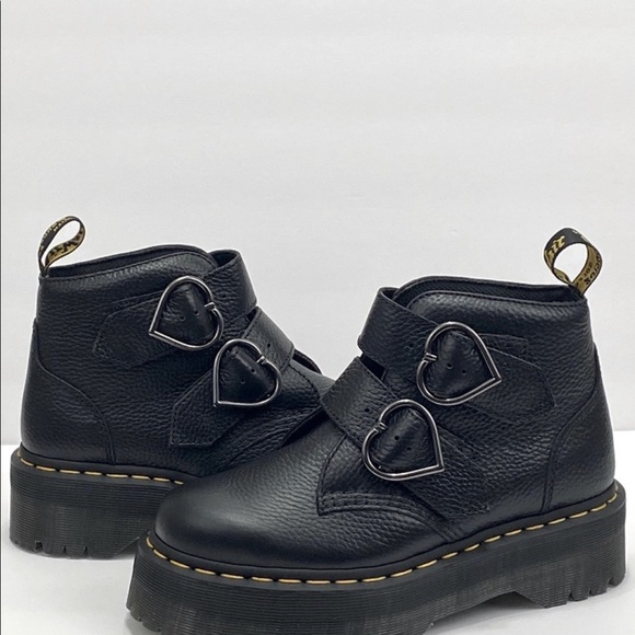 Dr MARTENS DEVON HEART LEATHERS PLATFORM BLACK BOOTS - Picture 13 of 16